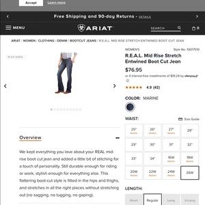 Ariat R.E.A.L. Mid Rise Stretch Entwined Boot Cut Plus Jean